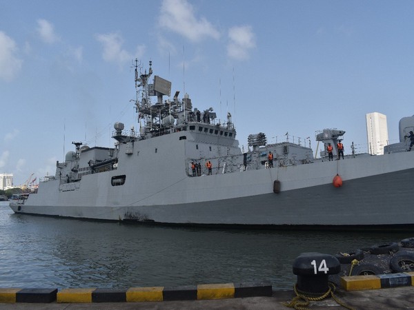 Visual of INS Tarkash at Mumbai harbour