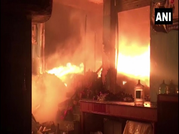 Visual of fire in a private factory in Noida. (Photo/ANI)