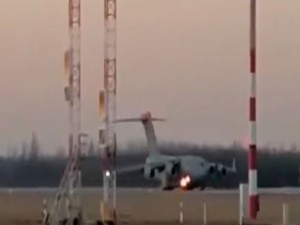 Visuals of IAF's C-17 aircraft takes off for Romania, Hungary and Poland (Photo/ANI)