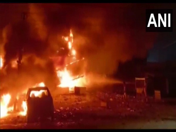 Fire outside Darbhanga Medical College and Hospital on Friday (Photo/ANI)