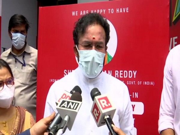 Union Minister G Kishan Reddy at Chanakyapuri drive-through vaccination centre (Photo/ANI)