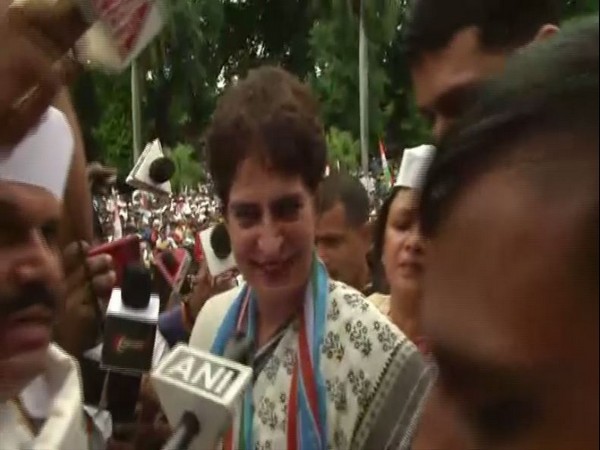 Congress general secretary Priyanka Gandhi speaks to media in Lucknow on Wednesday. [Photo/ANI]