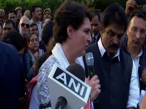 Congress leader Priyanka Gandhi addressing the peace march in Delhi on Wednesday. Photo/ANI