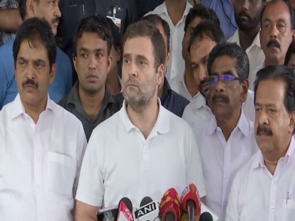 Congress leader Rahul Gandhi speaking to media persons in Wayanad on Monday. Photo/ANI