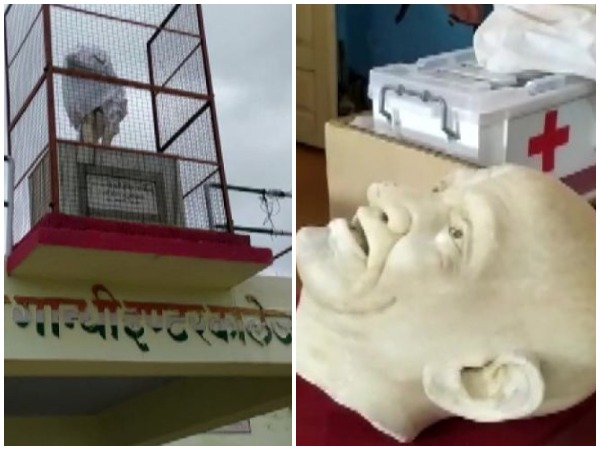 Mahatma Gandhi's statue vandalized in Jalaun's Sri Gandhi Inter College. (Photo/ANI)