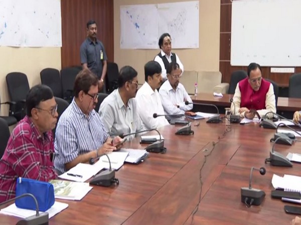 Gujarat Chief Minister Vijay Rupani holding a high-level meeting to review flood-like situation in Vadodara. (Photo/ANI)
