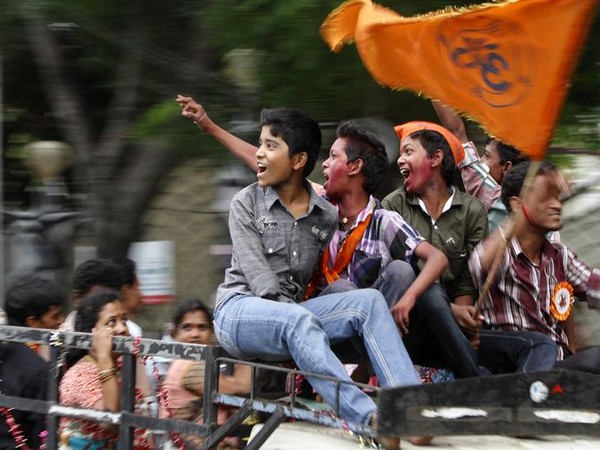 Boys chant religious slogans as they take part in a procession during the Ganesh Chaturthi festival in Hyderabad (Photo/Reuters)