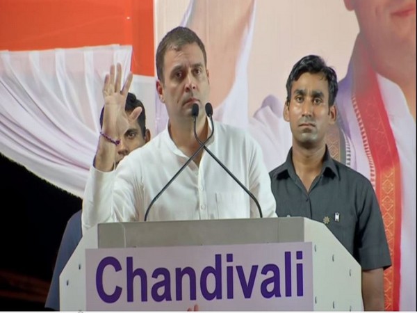 Congress leader Rahul Gandhi speaking at an election rally in Mumbai on Sunday. Photo/ANI