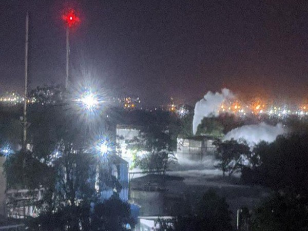 Gas fuming from a tanker in the area where styrene gas leak happened. Photo/ANI