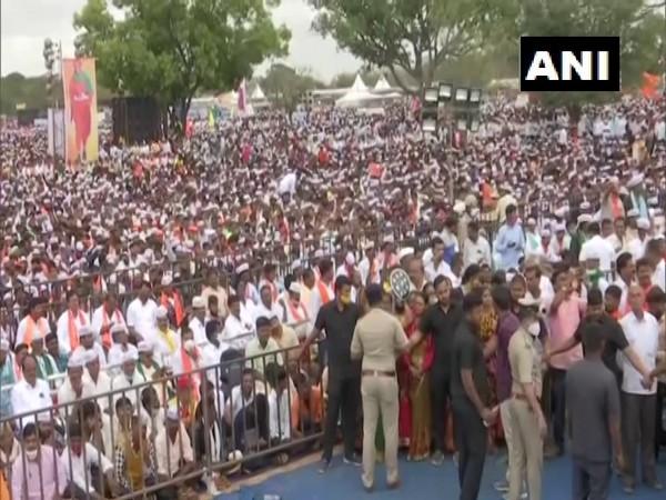 Visuals from the rally by Panchamasali community in Bengaluru. (Photo/ANI)