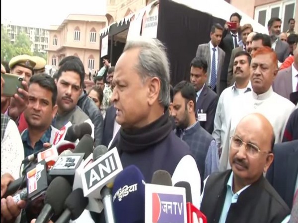 Rajasthan Chief Minister Ashok Gehlot speaks to media in Jaipur on Tuesday [Photo/ANI]