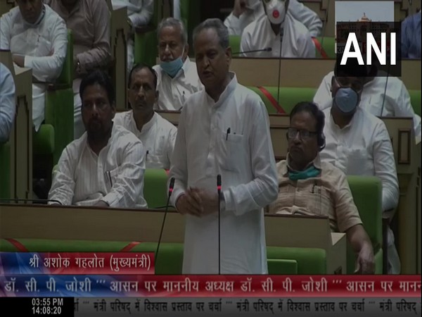 Rajasthan Chief Minister Ashok Gehlot in state assembly on Friday. (Photo/ANI)