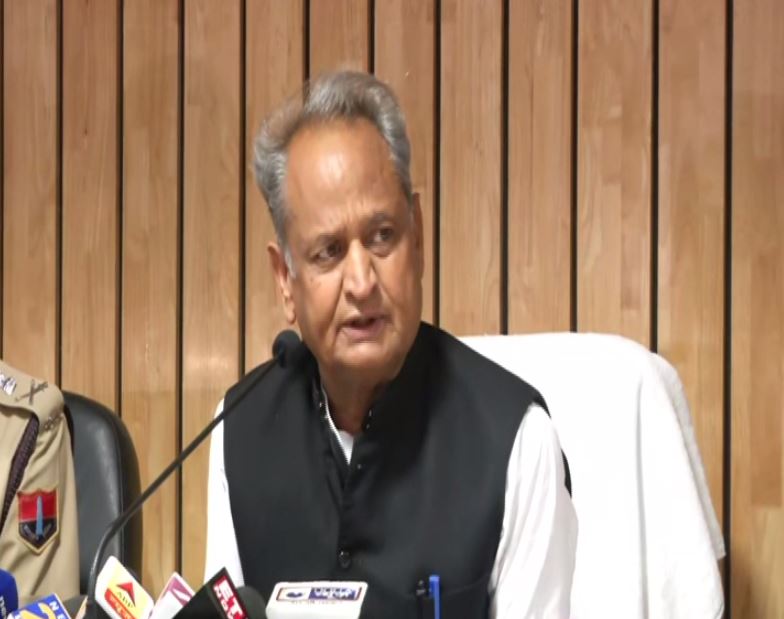 Chief Minister Ashok Gehlot speaking at a press conference in Jaipur on Wednesday. Photo/ANI