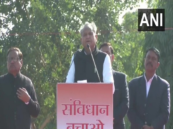 Rajasthan Chief Minister Ashok Gehlot speaking at a public rally in Jaipur on Sunday.