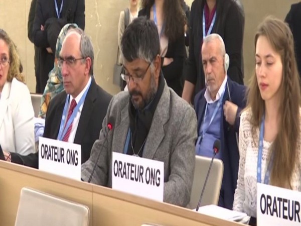 Jayesh Joshi, a member of NGO Vaagdhara (centre-front) speaking at the UNHRC in Geneva