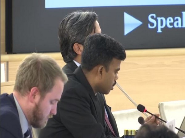 Senthil Kumar, the First Secretary of India's Permanent Mission to the United Nations (C) speaking at the 42nd session of UNHRC on Tuesday. 