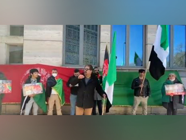 Protest in front of the Swiss consulate in Munich, Germany on Sunday in connection with Taliban delegation's visit to Switzerland. (Photo Credit: Amaj News)