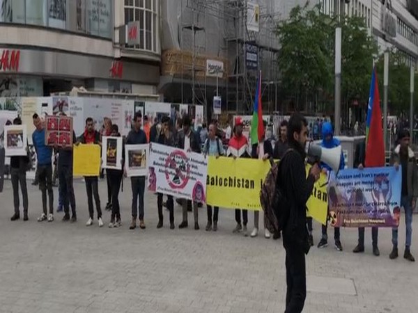 Members of the Free Balochistan Movement organising a protest in the Hannover, Germany on Tuesday. (Photo/ANI)