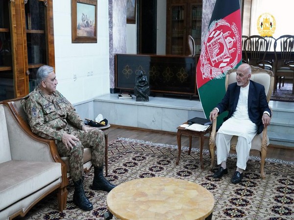 Afghan President Ashraf Ghani met with Pakistan army chief Gen. Qamar Javed Bajwa in Kabul on Monday. (Photo Credit: Afghan Presidential Palace twitter)