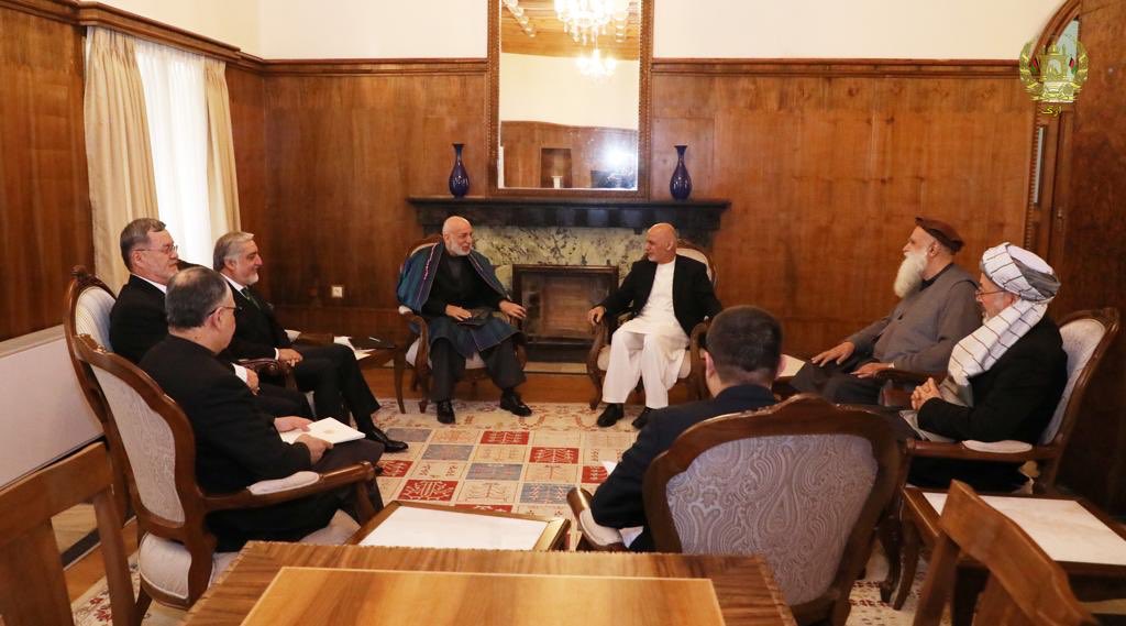 Afghanistan President Ashraf Ghani with fellow Afghan leaders in Kabul on Saturday (Image Source: Ashraf Ghani's Twitter)