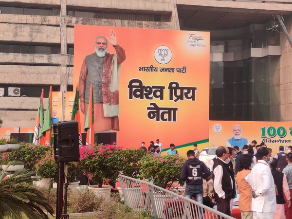 Visual of preparations for BJP meeting in Delhi (Photo/ANI)