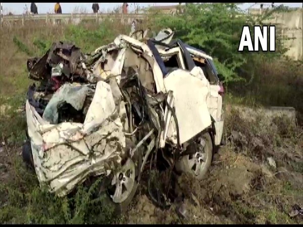 The remains of the car as seen after the accident in Maharashtra's Selsura early on Tuesday (Photo/ANI)