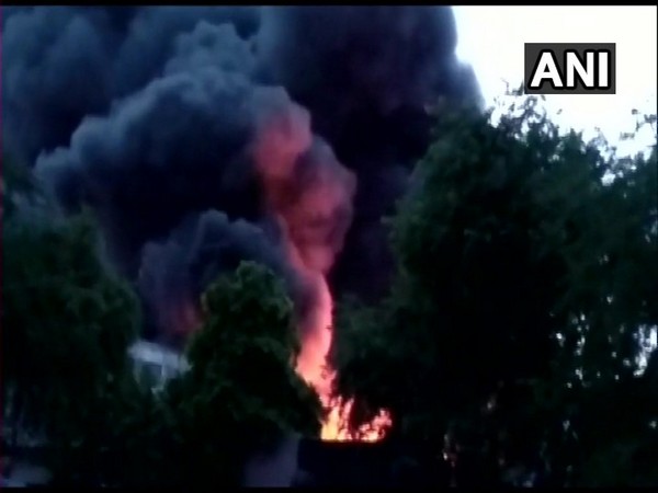 The fire at a godown in Ghitorni. 