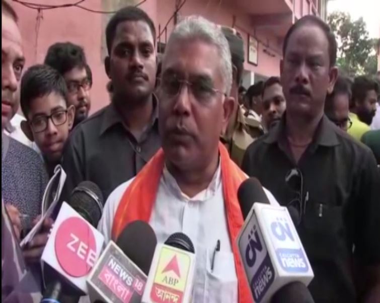 BJP state president Dilip Ghosh speaking to reporters in Howrah, West Bengal on Sunday. Photo/ANI