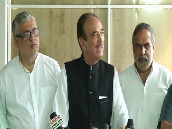 Senior Congress leader Ghulam Nabi Azad speaking at a press conference in New Delhi on July 31.
