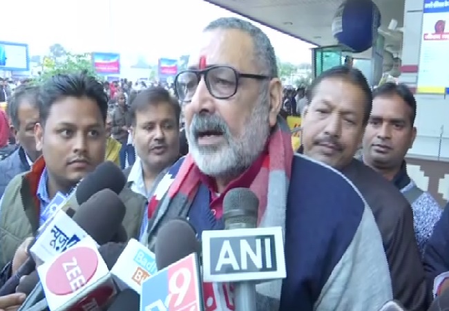 Union Minister Giriraj Singh speaking to media in Patna, Bihar on Saturday.