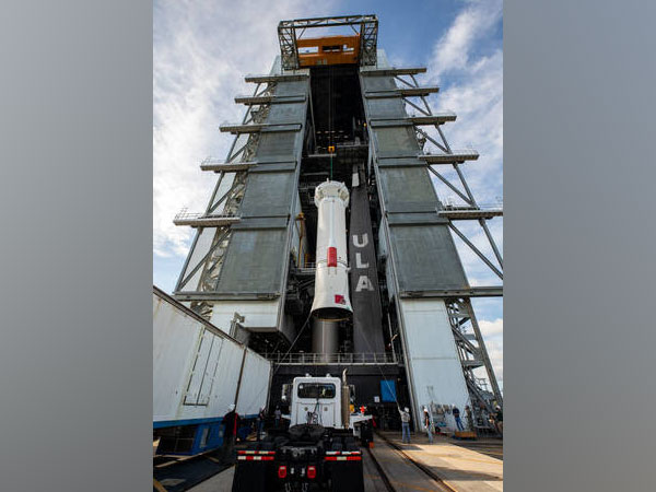 United Launch Alliance (ULA) Centaur stage for NASA's Lucy mission is lifted by crane into Vertical Integration Facility at Cape Canaveral Space Force Station in Florida. (Credits: NASA/Kim Shiflett)