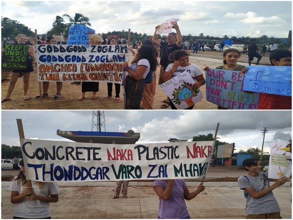 People protesting against global warming on Friday in North Goa. Photo/ANI