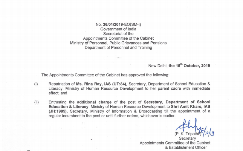 Official note of the Appointments Committee of the Cabinet. 
