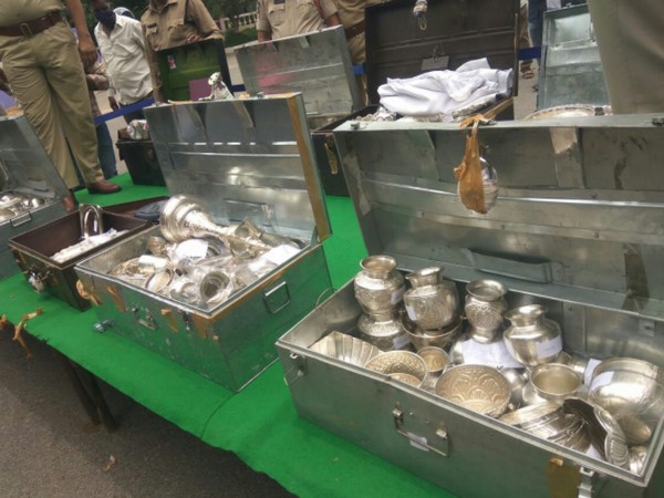 Ornaments worth Rs 15 lakh which was seized during a raid in Anantapuram district. 