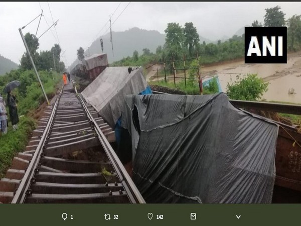 Three wagons of a goods train derailed near Rayagada on Wednesday morning. Photo/ANI