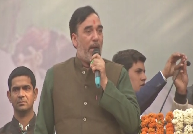 AAP leader Gopal Rai addressing a gathering in New Delhi on Tuesday.