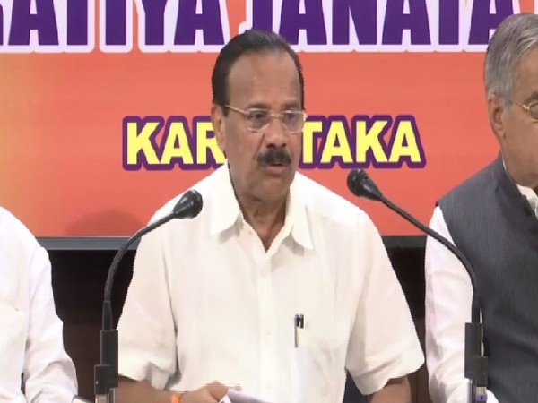 Union Minister D V Sadananda Gowda speaking at a press conference in Bengaluru, Karnataka on Saturday. Photo/ANI