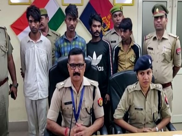 The four accused arrested for their involvement in robbery cases in Uttar Pradesh. (Photo/ANI)
