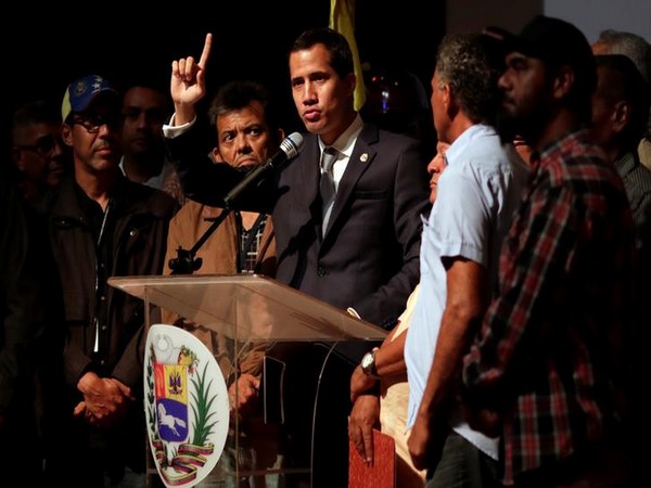 Venezuelan opposition leader Juan Guaido during a meeting of PDVSA workers in Caracas on May 3. Photo/ Reuters