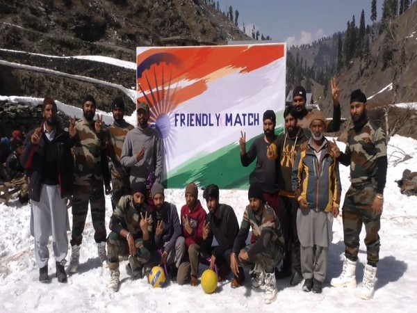 Friendly snow volleyball match organised between the Indian Army and locals of Uri (Photo/ANI)
