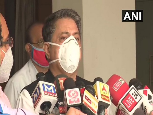 Gujarat Assembly Speaker Rajendra Trivedi speaking to reporters in Gandhinagar on Friday. [Photo/ANI]