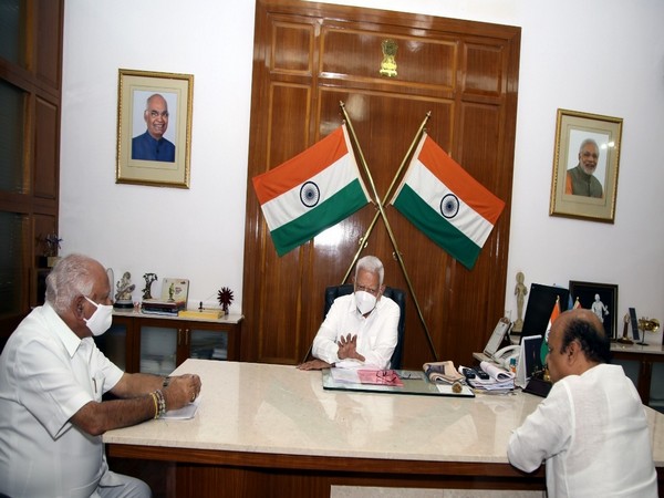Karnataka Chief Minister BS Yediyurappa in discussion with Governor Vajubhai Vala in Bengaluru on Friday.