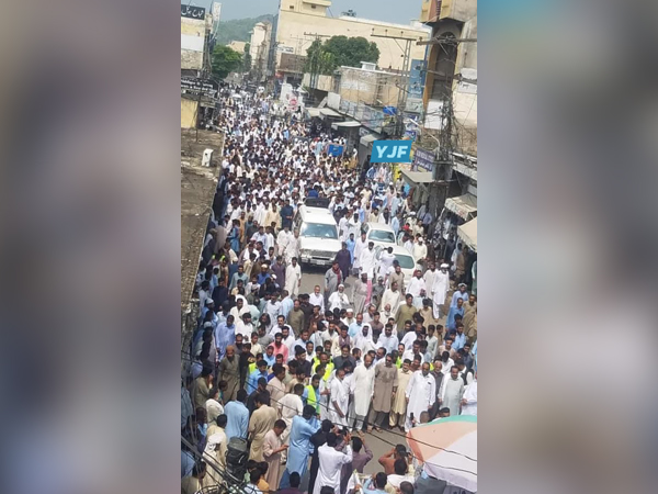 Protest rally in Dadyal city of PoK against the load shedding and human rights violations committed by Pakistan. Photo/ANI