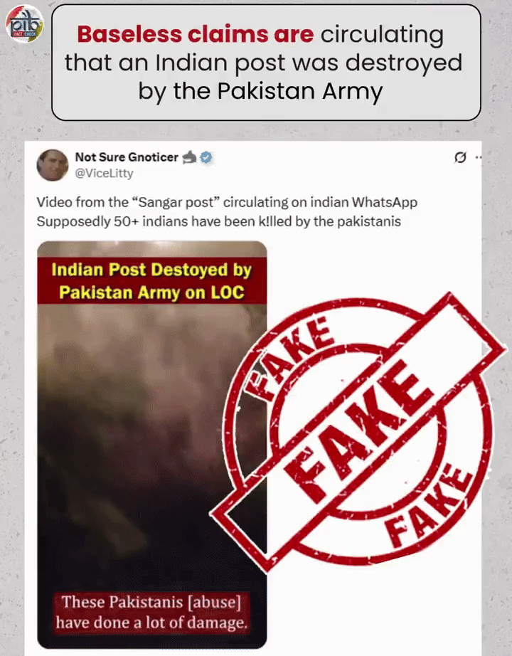 PIB exposes fake video claiming Indian post destroyed by Pakistani Army (Photo/X @PIBFactCheck)