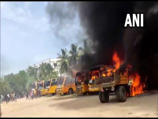Violence broke out in Kallakurichi with protesters entering a school, setting buses ablaze, vandalising school property as they sought justice over the death of a Class 12 girl (Photo/ANI)