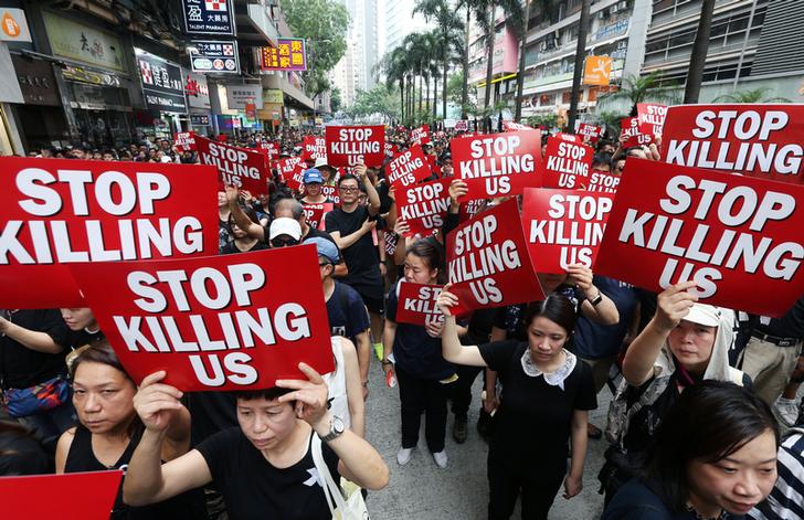 Protestors underway in Hong Kong on Sunday