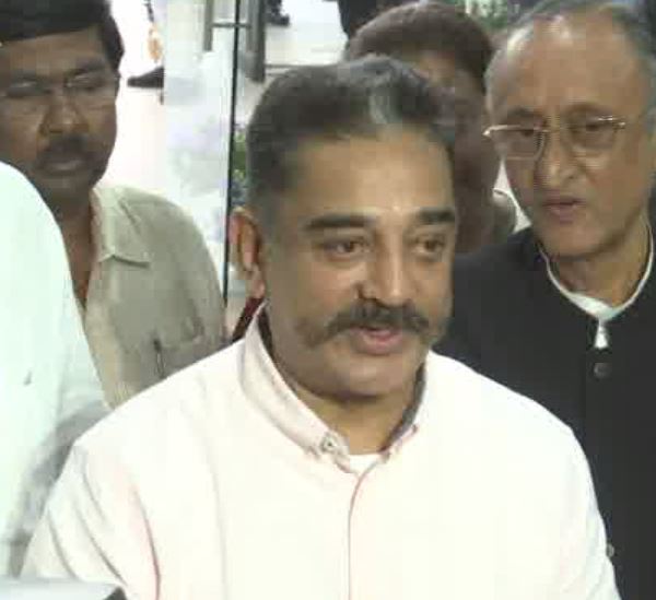 MNM chief Kamal Haasan addressing media persons at Nabanna on Monday after meeting West Bengal CM Mamata Banerjee