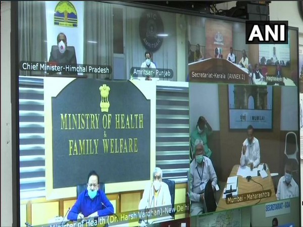 Union Health Minister Dr Harsh Vardhan holding video conferencing with state Health Ministers in New Delhi. Photo/ANI