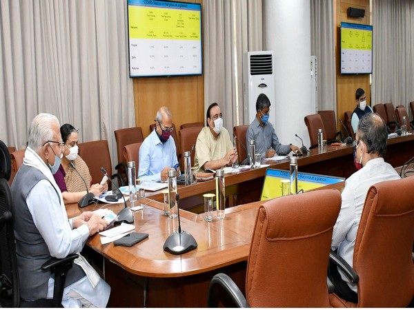 Haryana Chief Minister Manohar Lal Khattar during a meeting with officials on Thursday. (Photo/ANI)
