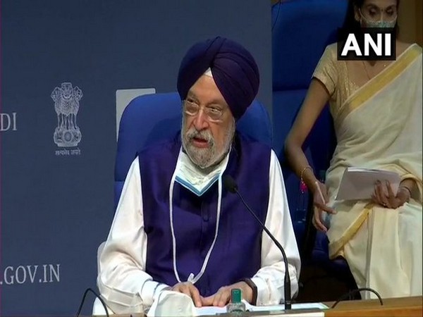 Union Minister Hardeep Singh Puri speaking at the press conference on Saturday.